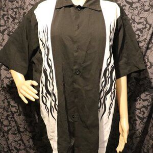 Sinister clothing button up bowling shirt Goth Rockabilly Y2k Tribal flame XL